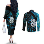Manaia New Zealand Matariki Couples Matching Off The Shoulder Long Sleeve Dress and Long Sleeve Button Shirt NZ Paua Shell Maori Art