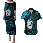 Manaia New Zealand Matariki Couples Matching Puletasi and Hawaiian Shirt NZ Paua Shell Maori Art
