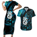 Manaia New Zealand Matariki Couples Matching Short Sleeve Bodycon Dress and Hawaiian Shirt NZ Paua Shell Maori Art