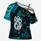 Manaia New Zealand Matariki Cross Shoulder Shirt NZ Paua Shell Maori Art