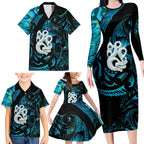 Manaia New Zealand Matariki Family Matching Long Sleeve Bodycon Dress and Hawaiian Shirt NZ Paua Shell Maori Art