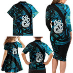 Manaia New Zealand Matariki Family Matching Long Sleeve Bodycon Dress and Hawaiian Shirt NZ Paua Shell Maori Art