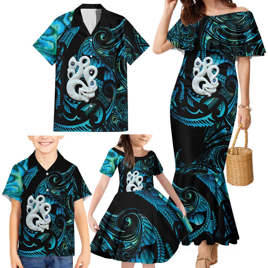 Manaia New Zealand Matariki Family Matching Mermaid Dress and Hawaiian Shirt NZ Paua Shell Maori Art