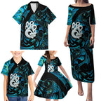 Manaia New Zealand Matariki Family Matching Puletasi and Hawaiian Shirt NZ Paua Shell Maori Art