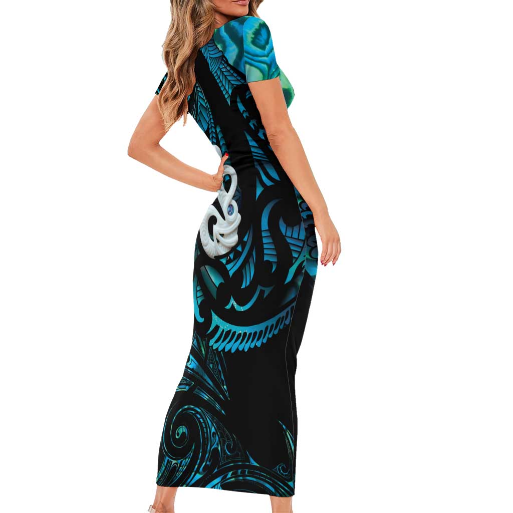 Manaia New Zealand Matariki Family Matching Short Sleeve Bodycon Dress and Hawaiian Shirt NZ Paua Shell Maori Art