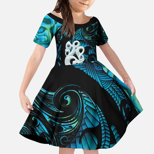 Manaia New Zealand Matariki Family Matching Tank Maxi Dress and Hawaiian Shirt NZ Paua Shell Maori Art