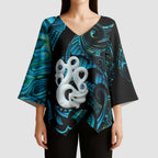 Manaia New Zealand Matariki Kimono Sleeve Blouse NZ Paua Shell Maori Art
