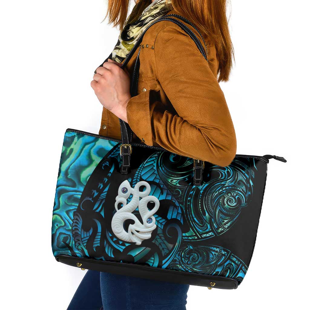 Manaia New Zealand Matariki Leather Tote Bag NZ Paua Shell Maori Art