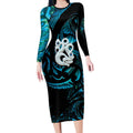 Manaia New Zealand Matariki Long Sleeve Bodycon Dress NZ Paua Shell Maori Art