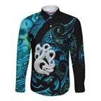 Manaia New Zealand Matariki Long Sleeve Button Shirt NZ Paua Shell Maori Art