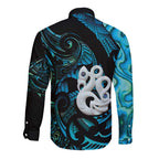 Manaia New Zealand Matariki Long Sleeve Button Shirt NZ Paua Shell Maori Art