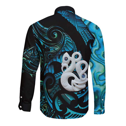 Manaia New Zealand Matariki Long Sleeve Button Shirt NZ Paua Shell Maori Art