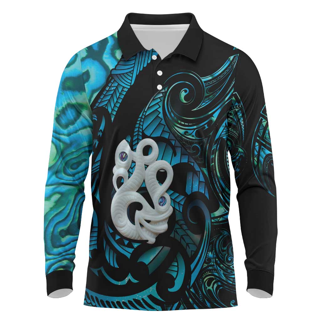 Manaia New Zealand Matariki Long Sleeve Polo Shirt NZ Paua Shell Maori Art