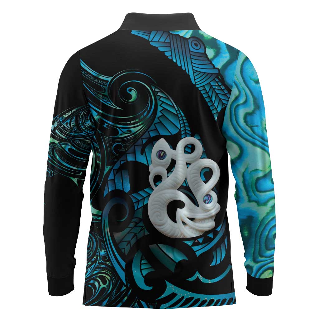 Manaia New Zealand Matariki Long Sleeve Polo Shirt NZ Paua Shell Maori Art