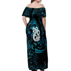 Manaia New Zealand Matariki Off Shoulder Maxi Dress NZ Paua Shell Maori Art
