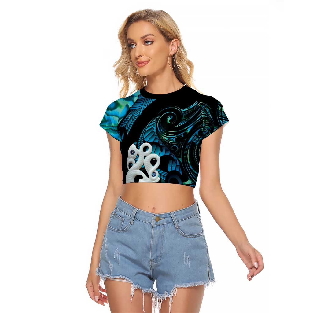 Manaia New Zealand Matariki Raglan Cropped T Shirt NZ Paua Shell Maori Art