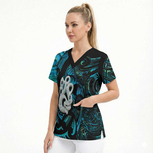 Manaia New Zealand Matariki Scrub Top NZ Paua Shell Maori Art