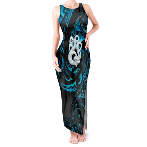 Manaia New Zealand Matariki Tank Maxi Dress NZ Paua Shell Maori Art