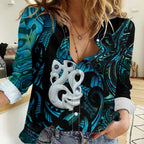 Manaia New Zealand Matariki Women Casual Shirt NZ Paua Shell Maori Art