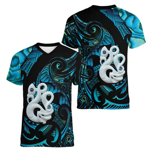 Manaia New Zealand Matariki Women V-Neck T-Shirt NZ Paua Shell Maori Art