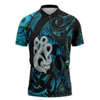 Manaia New Zealand Matariki Zipper Polo Shirt NZ Paua Shell Maori Art