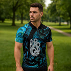 Manaia New Zealand Matariki Zipper Polo Shirt NZ Paua Shell Maori Art