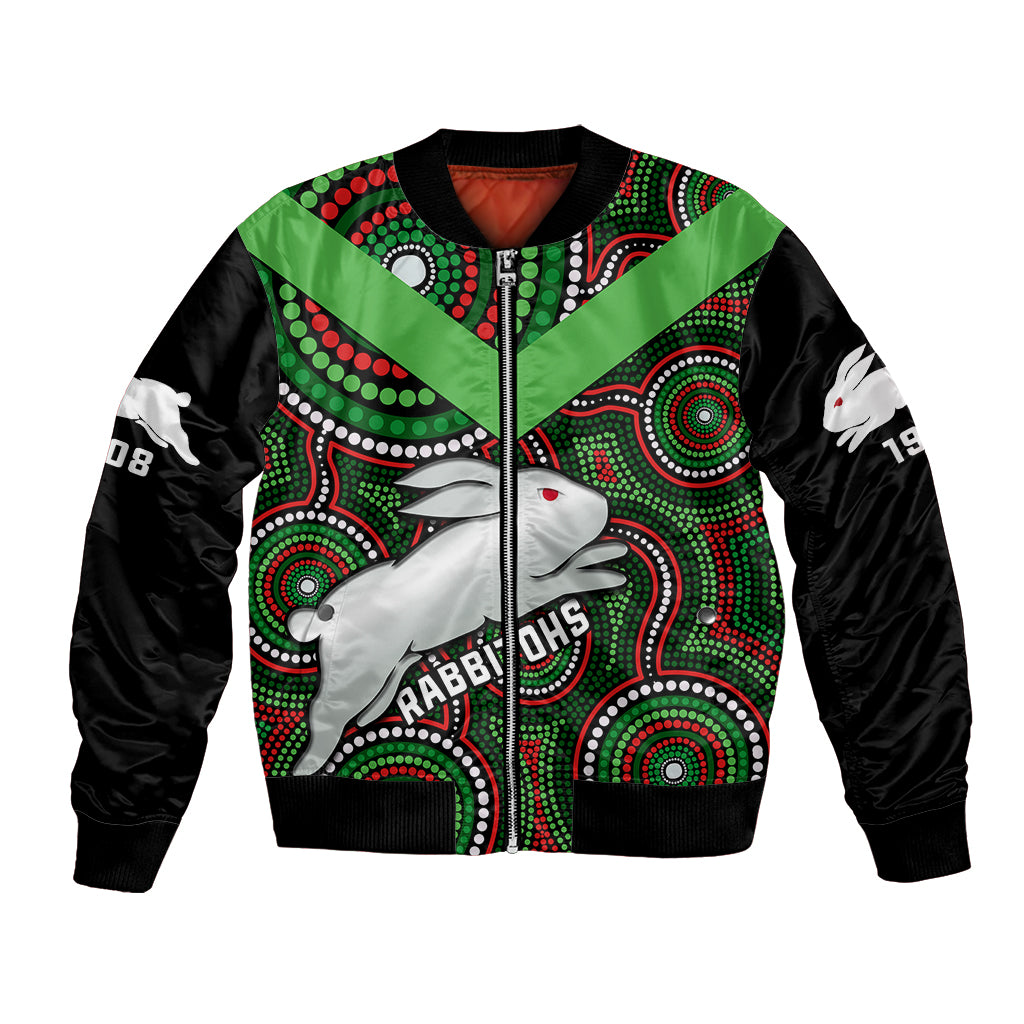 personalised-rabbitohs-rugby-bomber-jacket-souths-1908-indigenous-art