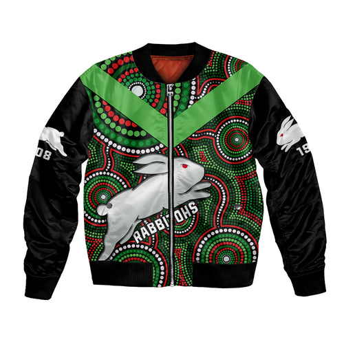 personalised-rabbitohs-rugby-bomber-jacket-souths-1908-indigenous-art
