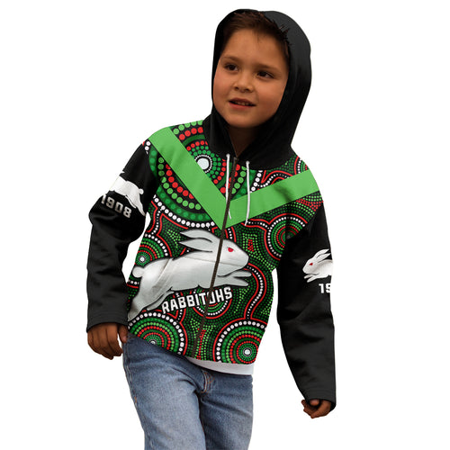personalised-rabbitohs-rugby-kid-hoodie-souths-1908-indigenous-art