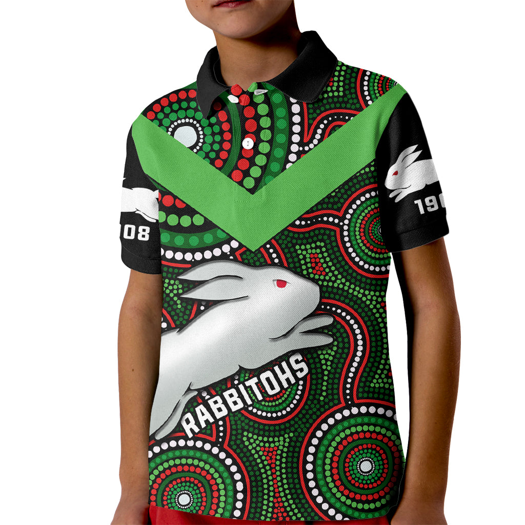 personalised-rabbitohs-rugby-kid-polo-shirt-souths-1908-indigenous-art