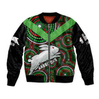 personalised-rabbitohs-rugby-sleeve-zip-bomber-jacket-souths-1908-indigenous-art