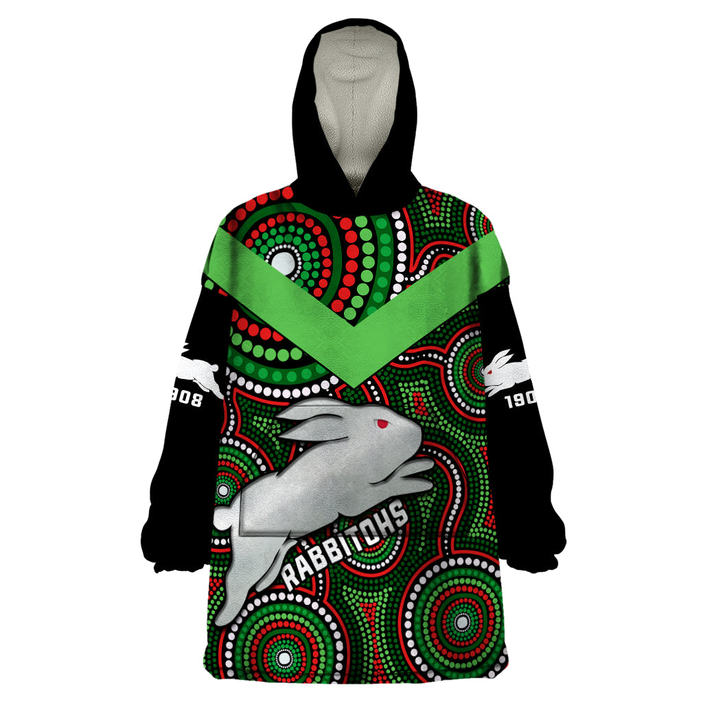 personalised-rabbitohs-rugby-wearable-blanket-hoodie-souths-1908-indigenous-art