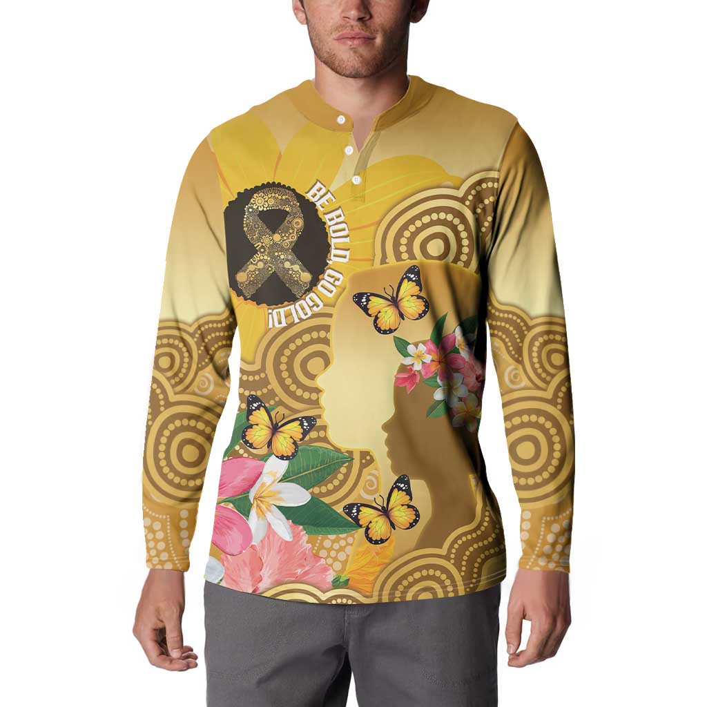 Australia Childhood Cancer Awareness Month Button Sweatshirt Be Bold Go Gold Aboriginal Art