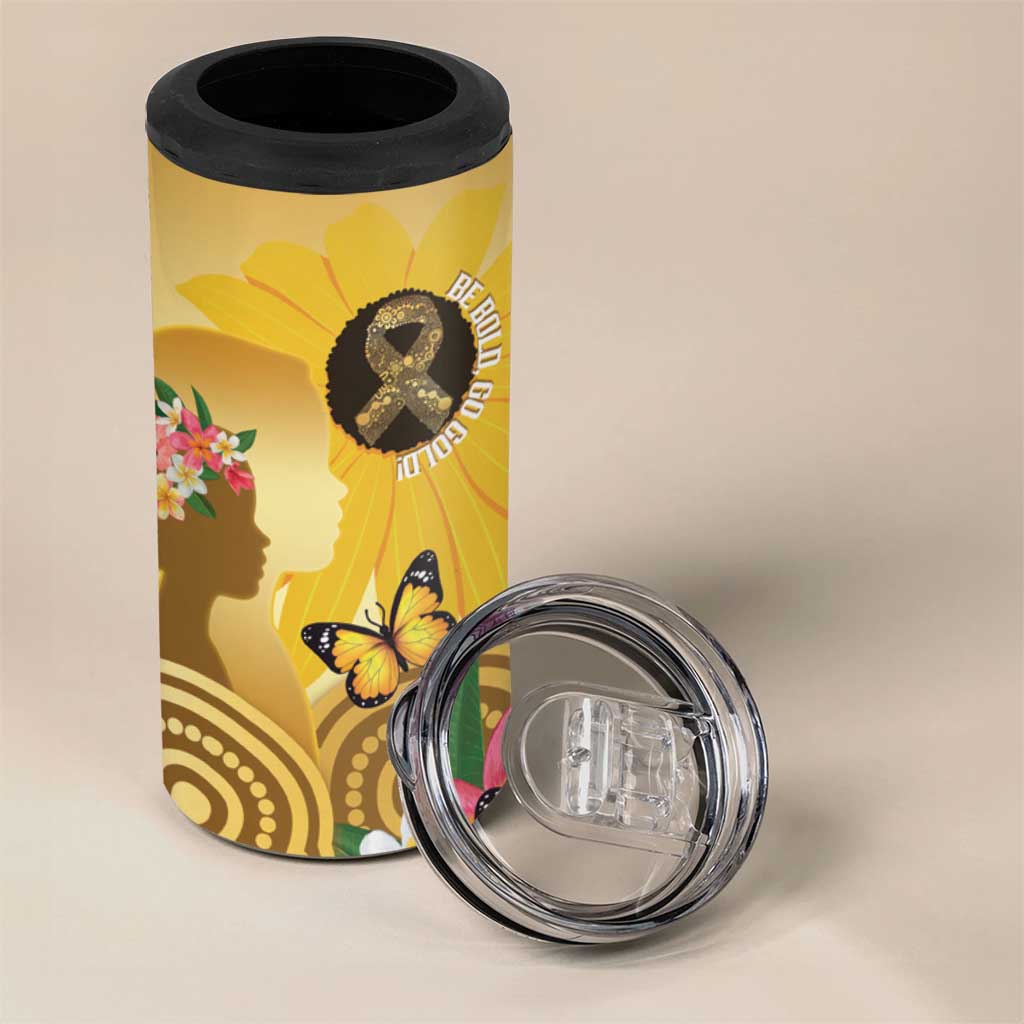 Australia Childhood Cancer Awareness Month 4 in 1 Can Cooler Tumbler Be Bold Go Gold Aboriginal Art