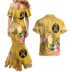 Australia Childhood Cancer Awareness Month Couples Matching Mermaid Dress and Hawaiian Shirt Be Bold Go Gold Aboriginal Art