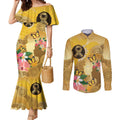 Australia Childhood Cancer Awareness Month Couples Matching Mermaid Dress and Long Sleeve Button Shirt Be Bold Go Gold Aboriginal Art