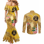 Australia Childhood Cancer Awareness Month Couples Matching Mermaid Dress and Long Sleeve Button Shirt Be Bold Go Gold Aboriginal Art