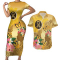 Australia Childhood Cancer Awareness Month Couples Matching Short Sleeve Bodycon Dress and Hawaiian Shirt Be Bold Go Gold Aboriginal Art