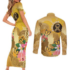 Australia Childhood Cancer Awareness Month Couples Matching Short Sleeve Bodycon Dress and Long Sleeve Button Shirt Be Bold Go Gold Aboriginal Art