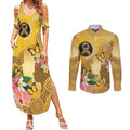 Australia Childhood Cancer Awareness Month Couples Matching Summer Maxi Dress and Long Sleeve Button Shirt Be Bold Go Gold Aboriginal Art