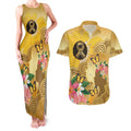 Australia Childhood Cancer Awareness Month Couples Matching Tank Maxi Dress and Hawaiian Shirt Be Bold Go Gold Aboriginal Art