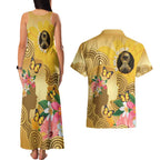 Australia Childhood Cancer Awareness Month Couples Matching Tank Maxi Dress and Hawaiian Shirt Be Bold Go Gold Aboriginal Art
