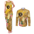 Australia Childhood Cancer Awareness Month Couples Matching Tank Maxi Dress and Long Sleeve Button Shirt Be Bold Go Gold Aboriginal Art