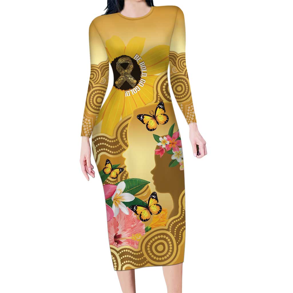 Australia Childhood Cancer Awareness Month Family Matching Long Sleeve Bodycon Dress and Hawaiian Shirt Be Bold Go Gold Aboriginal Art