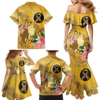 Australia Childhood Cancer Awareness Month Family Matching Mermaid Dress and Hawaiian Shirt Be Bold Go Gold Aboriginal Art