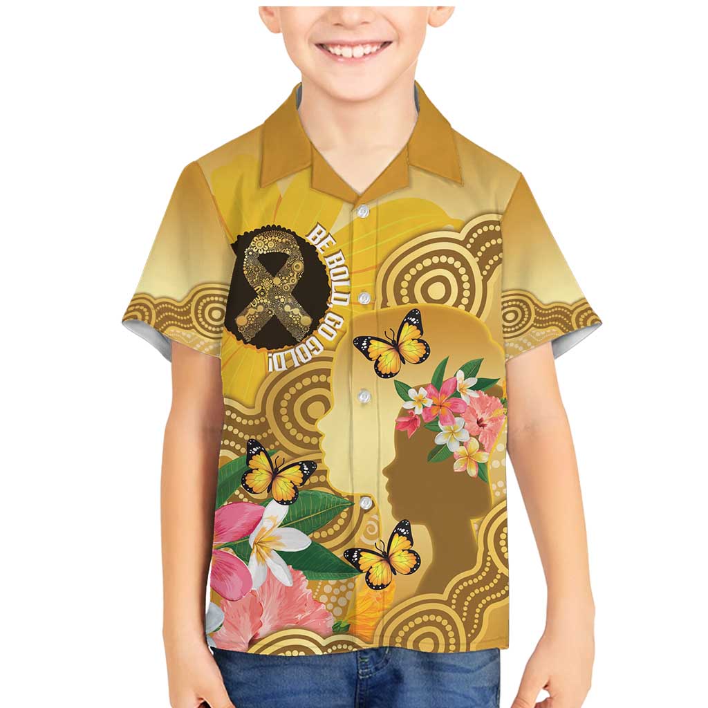 Australia Childhood Cancer Awareness Month Family Matching Mermaid Dress and Hawaiian Shirt Be Bold Go Gold Aboriginal Art