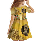 Australia Childhood Cancer Awareness Month Family Matching Off Shoulder Maxi Dress and Hawaiian Shirt Be Bold Go Gold Aboriginal Art