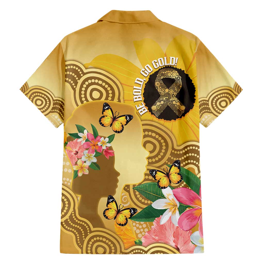 Australia Childhood Cancer Awareness Month Family Matching Off Shoulder Maxi Dress and Hawaiian Shirt Be Bold Go Gold Aboriginal Art