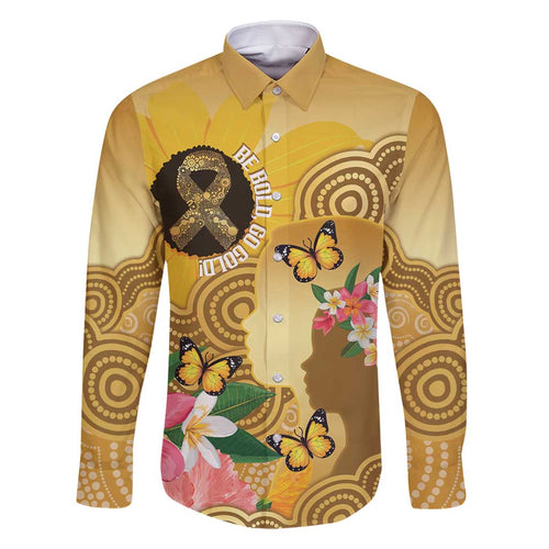 Australia Childhood Cancer Awareness Month Family Matching Off Shoulder Maxi Dress and Hawaiian Shirt Be Bold Go Gold Aboriginal Art