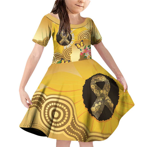 Australia Childhood Cancer Awareness Month Family Matching Off Shoulder Short Dress and Hawaiian Shirt Be Bold Go Gold Aboriginal Art